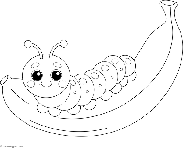 Caterpillar on a Banana | Free Coloring Page