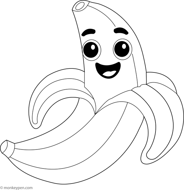 Banana with a Funny Face | Free Coloring Page