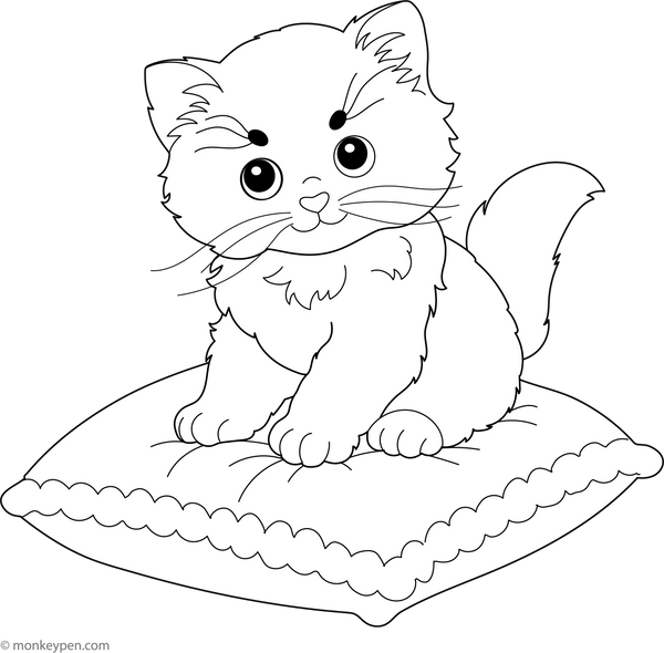 Kitten on a Pillow | Free Coloring Page
