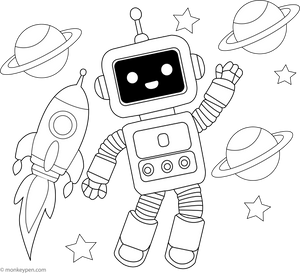 Robot in Space Coloring Page