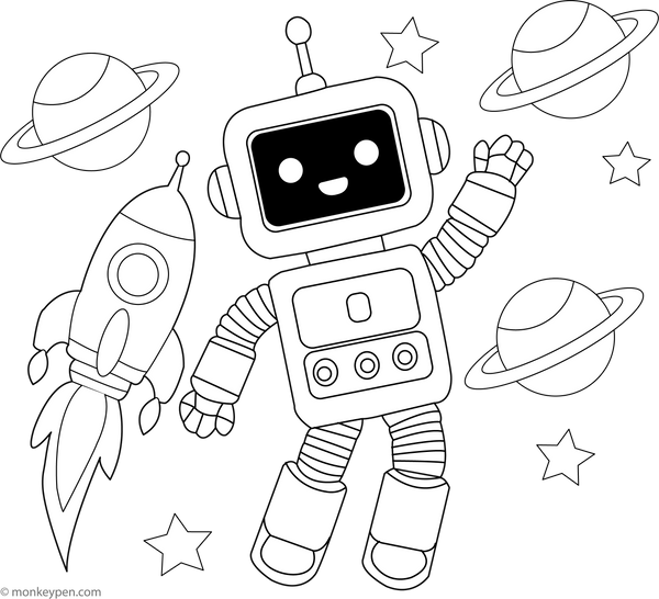 Robot in Space Coloring Page