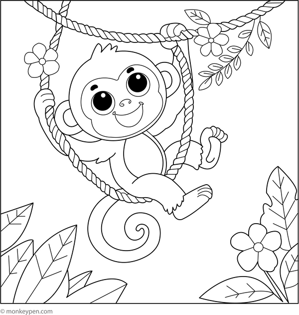 Swinging Monkey | Free Coloring Page