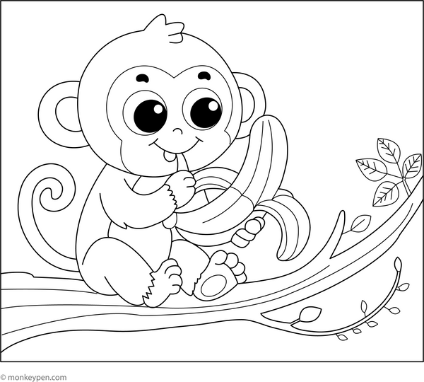 Monkey Eating a Banana | Free Coloring Page