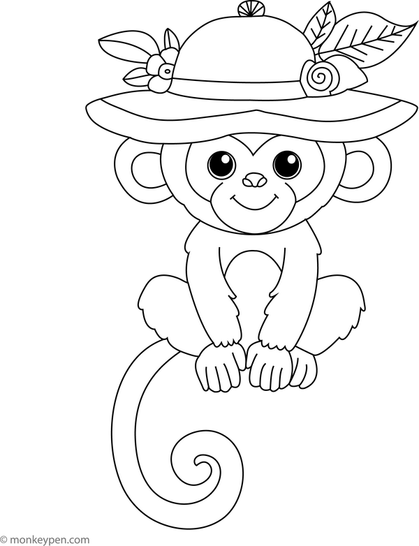 Monkey with a Hat| Free Coloring Page
