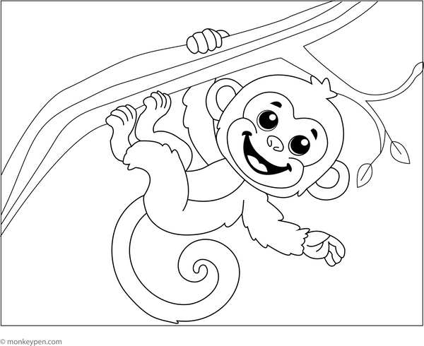 Monkey Hanging Upside Down | Free Coloring Page