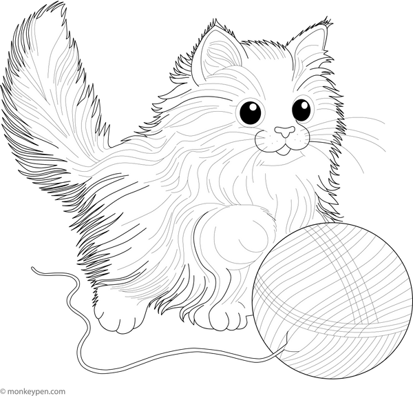 Playful Cat with Yarn Coloring page