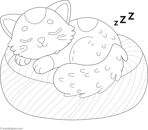 Printable Sleeping Cat Coloring page