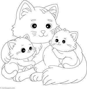 Cat and Kitten Coloring page