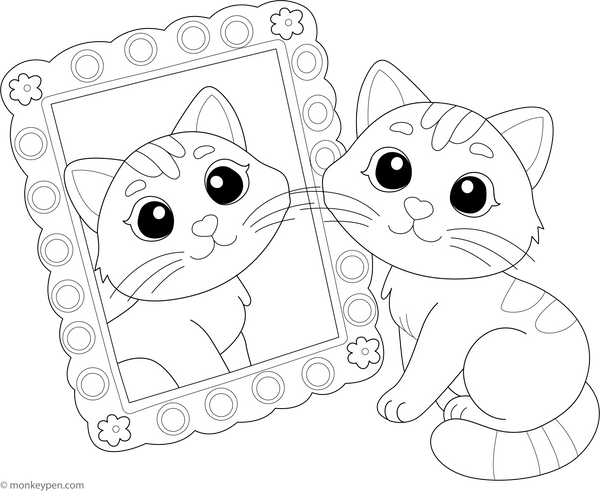 Printable Curious Cat Coloring Page