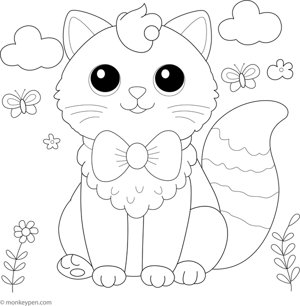 Cat with Bow tie Coloring page
