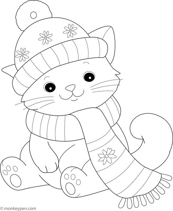 Cat wearing Scarf Coloring page