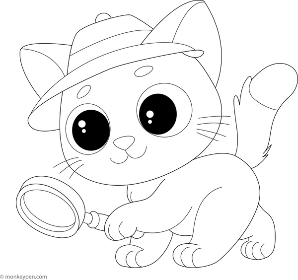 Detective Cat Coloring Page