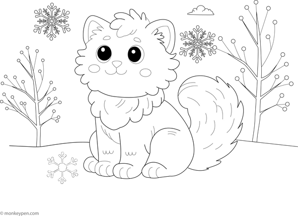 Printable Cat and Snowflake Coloring Page