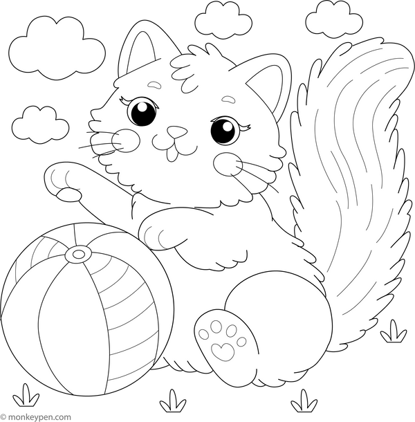 Cat With a Ball Coloring Page