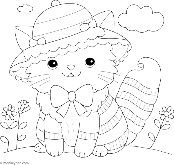 Cat in a Hat Coloring Page