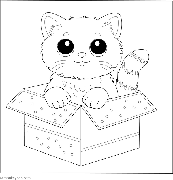 Cat in a Box Coloring Page