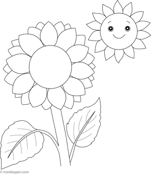 Sunflower and a Shining Sun Coloring Page