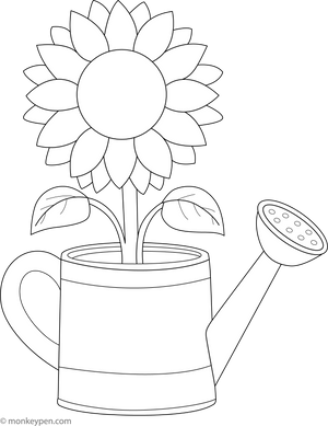 Sunflower in a Watering Can Coloring Page