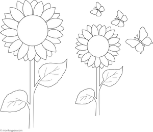 Sunflower Garden with Butterflies Coloring Page
