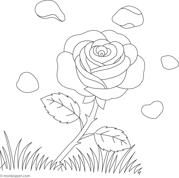 Rose with Falling Petals Coloring Page