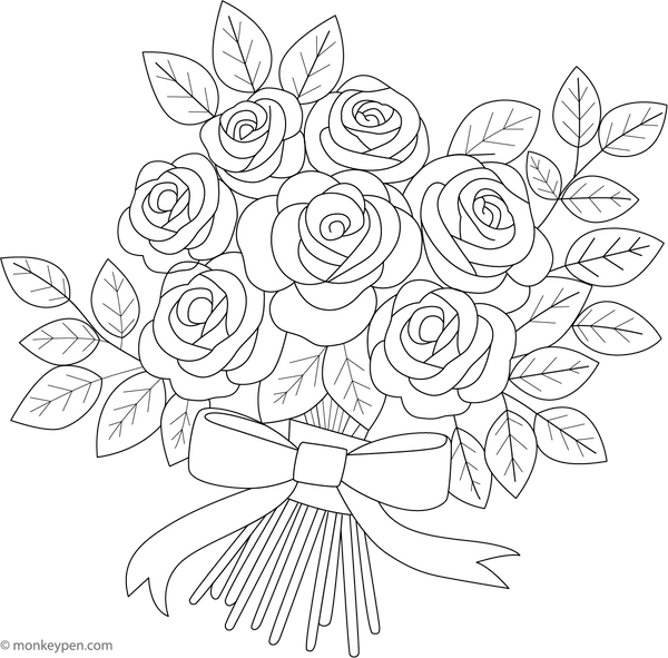 Rose in a Beautiful Bouquet Coloring Page