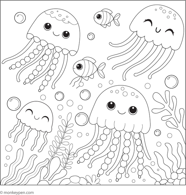 Jellyfish with Friends Coloring Page