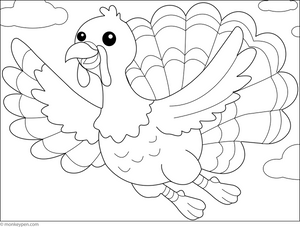 Flying Turkey Coloring Page