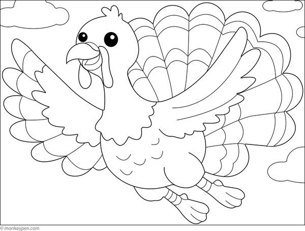 Flying Turkey Coloring Page