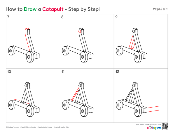 How to Draw a Catapult – Easy Step-by-Step Medieval Drawing for Kids