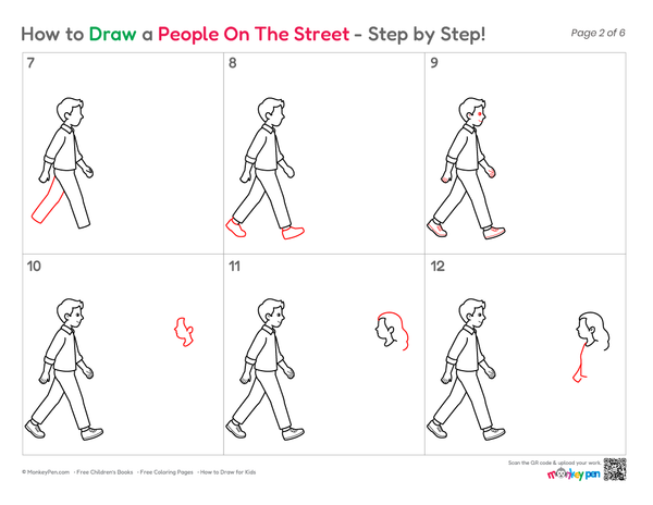 Cartoon people on the street drawing activity.
