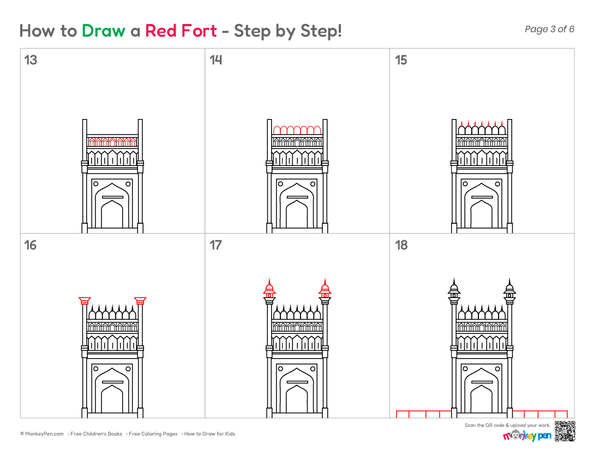 How to Draw the Red Fort – Easy Step-by-Step Monument Drawing for Kids