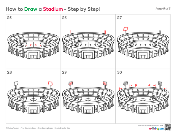 How to Draw a Stadium – Simple Step-by-Step Sports Drawing for Kids