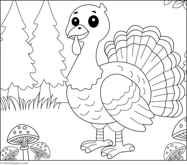 Turkey in the Forest Coloring Page