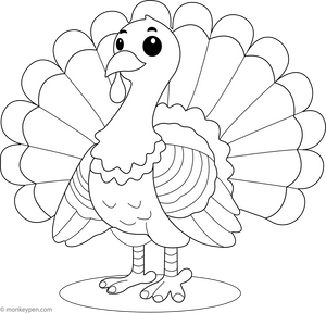 Turkey with Feathers Spread Coloring Page