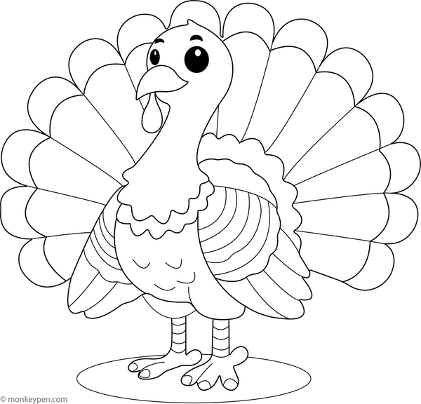 Turkey with Feathers Spread Coloring Page