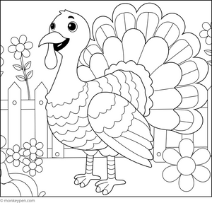 Turkey in the Garden Coloring Page