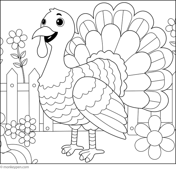 Turkey in the Garden Coloring Page