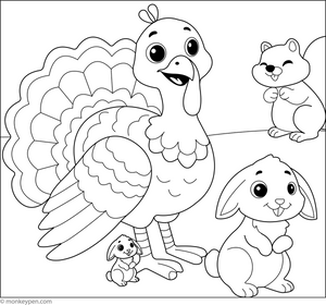 Turkey and Friends Coloring Page