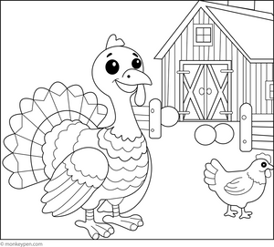 Turkey in a Barnyard Colring Page