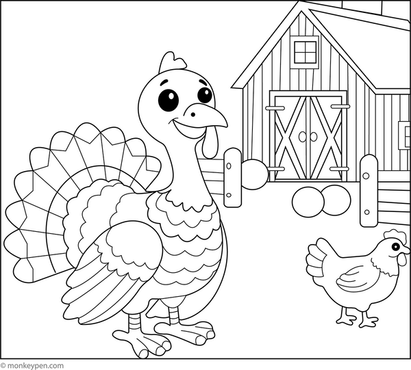 Turkey in a Barnyard Colring Page