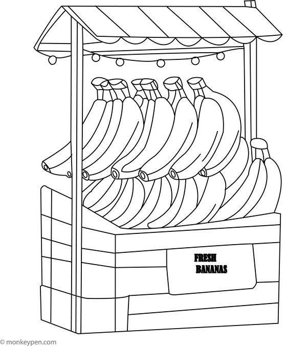 Banana Pile at a Market Coloring Page