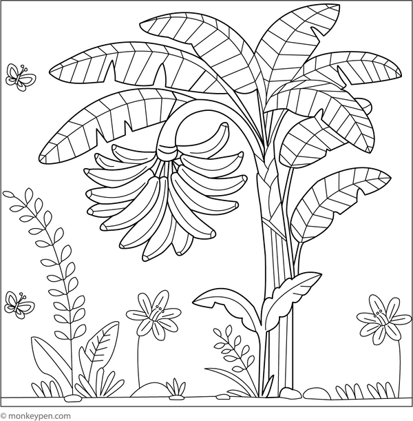Banana in Tropical Garden Coloring Page