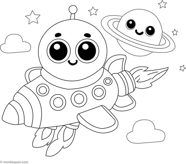 Cartoon Spaceship Coloring Page