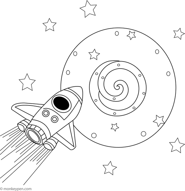 Spaceship Entering a Wormhole Colouring Page