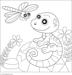 Lizard and Dragonfly Coloring