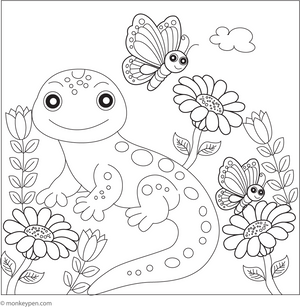 Lizard in Garden Coloring Page