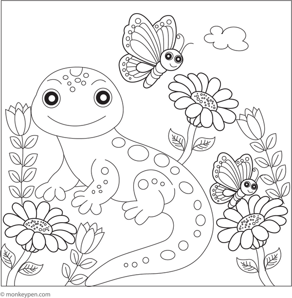 Lizard in Garden Coloring Page