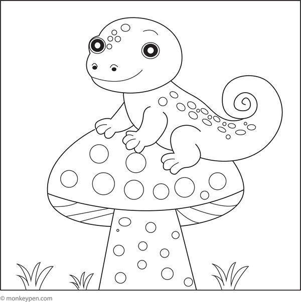 Lizard on a Mushroom Coloring Page