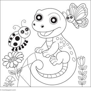 Lizard and Ladybug Coloring Page