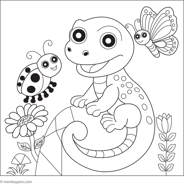 Lizard and Ladybug Coloring Page
